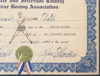 MARTIN, JOE SIGNED AMATEUR BOXING CERTIFICATE (CASSIUS CLAY FIRST TRAINER)