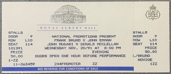 MCCLELLAN, GERALD-JOHN MUGABI ON SITE FULL TICKET (1991)