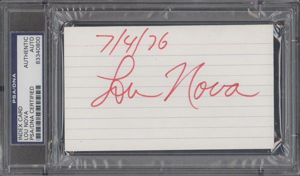 NOVA, LOU SIGNED INDEX CARD (PSA/DNA)