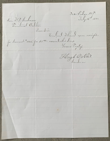 O'NEIL, HUGH HAND WRITTEN & SIGNED LETTER (1881)