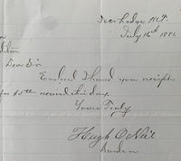 O'NEIL, HUGH HAND WRITTEN & SIGNED LETTER (1881)