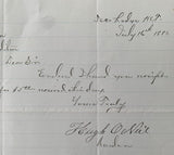 O'NEIL, HUGH HAND WRITTEN & SIGNED LETTER (1881)