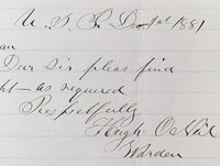 O'NEIL, HUGH HAND WRITTEN & SIGNED NOTE (1881-BARE KNUCKLE FIGHTER)