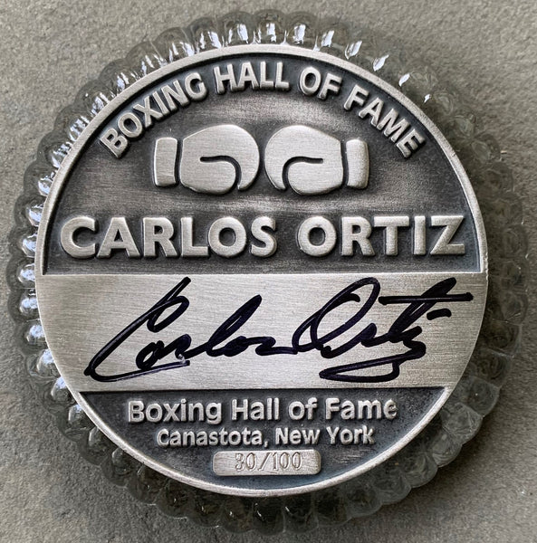 ORTIZ, CARLOS SIGNED BOXING HALL OF FAME PAPERWEIGHT