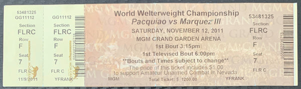 PACQUIAO, MANNY-JUAN MANUEL MARQUEZ III ON SITE FULL TICKET (2011)