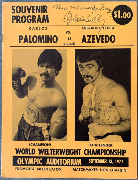 PALOMINO, CARLOS-EVERALDO AZEVEDO & MICHAEL SPINKS-RAY ELSON & JOHN TATE-EDDIE LOPEZ & DANNY "LITTLE RED" LOPEZ-JOSE TORRES  SIGNED OFFICIAL PROGRAM (1977)