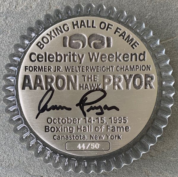 PRYOR, AARON SIGNED BOXING HALL OF FAME PAPERWEIGHT (1995)
