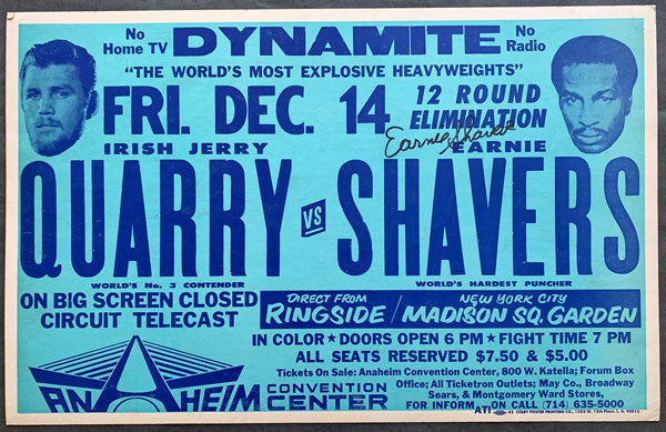 QUARRY, JERRY-EARNIE SHAVERS SIGNED CLOSED CIRCUIT POSTER (1973-SIGNED BY SHAVERS)