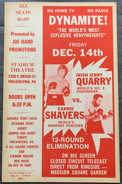 QUARRY, JERRY-EARNIE SHAVERS SIGNED CLOSED CIRCUIT POSTER (1973)