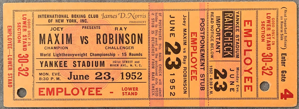 ROBINSON, SUGAR RAY-JOEY MAXIM ON SITE FULL TICKET (1952)