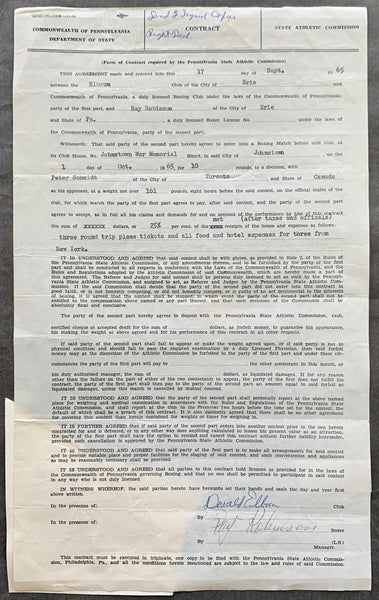 ROBINSON, SUGAR RAY SIGNED FIGHT CONTRACT (1965-PETER SCHMIDT FIGHT)