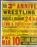 ROGERS, BUDDY & EDDIE GRAHAM VS MARK LEWIN & DON CURTIS PLUS THE FABULOUS KANGAROOS, PRIMO CARNERA, JOHNNY VALENTINE & ARGENTINE APOLLO ON SITE WRESTLING POSTER (1961)