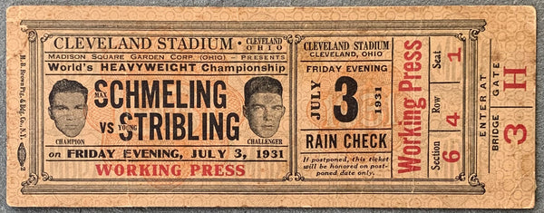 SCHMELING, MAX-YOUNG STRIBLING ON SITE FULL TICKET (1931)