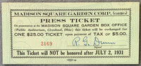 SCHMELING, MAX-YOUNG STRIBLING PRESS EXCHANGE TICKET (1931)