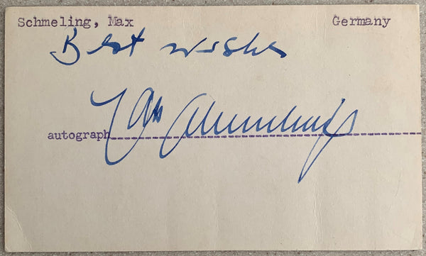 SCHMELING, MAX SIGNED INDEX CARD (PSA/DNA)