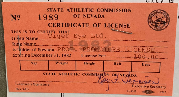 STALLONE, SYLVESTER PROMOTER LICENSE & PROMOTER'S APPLICATION