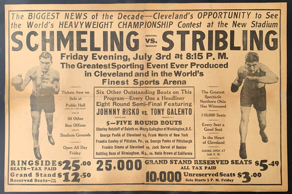 SCHMELING, MAX-YOUNG STRIBLING ON SITE POSTER (1931)