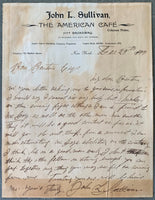 SULLIVAN, JOHN L. HAND WRITTEN & SIGNED LETTER (PSA/DNA AUTHENTICATED-1899)