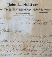 SULLIVAN, JOHN L. HAND WRITTEN & SIGNED LETTER (PSA/DNA AUTHENTICATED-1899)
