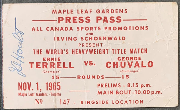 TERRELL, ERNIE-GEORGE CHUVALO PRESS PASS (1965)