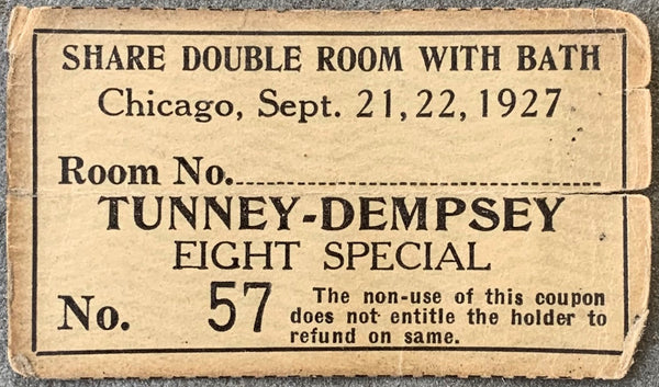 DEMPSEY, JACK-GENE TUNNEY II FIGHT ROOM COUPON (1927)