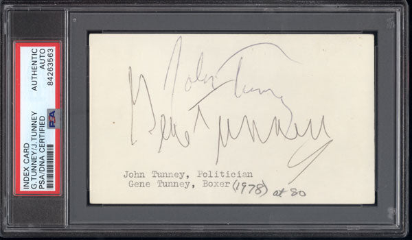 TUNNEY, GENE & SON JOHN TUNNEY INK SIGNED INDEX CARD (PSA/DNA AUTHENTICATED)