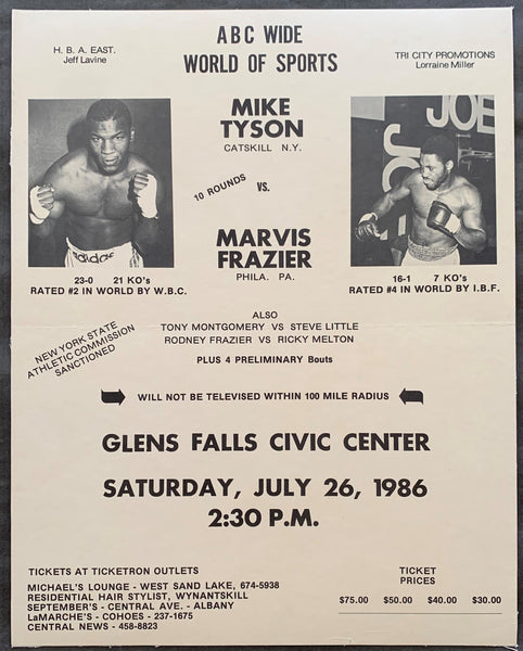 TYSON, MIKE-MARVIS FRAZIER ON SITE POSTER (1986)