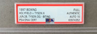 HOLYFIELD, EVANDER-MIKE TYSON II SIGNED FULL ON SITE TICKET (1997-EAR BITE FIGHT-PSA/DNA)