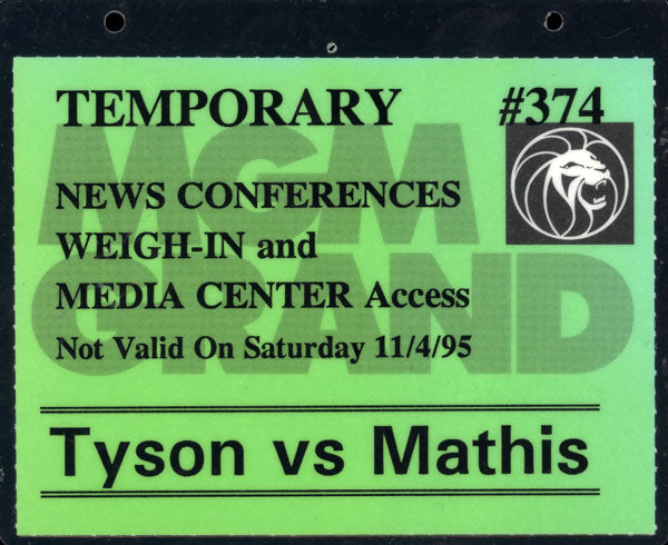 TYSON, MIKE-BUSTER MATHIS, JR. TEMPORARY CREDENTIAL (1995) – JO Sports Inc.