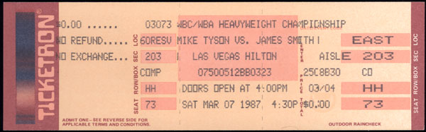 TYSON, MIKE-JAMES "BONECRUSHER" SMITH FULL TICKET (1987)