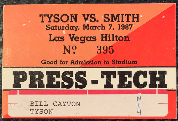 TYSON, MIKE-JAMES "BONECRUSHER" SMITH PRESS TECH CREDENTIAL (1987-BILL CAYTON-TYSON MANAGER)