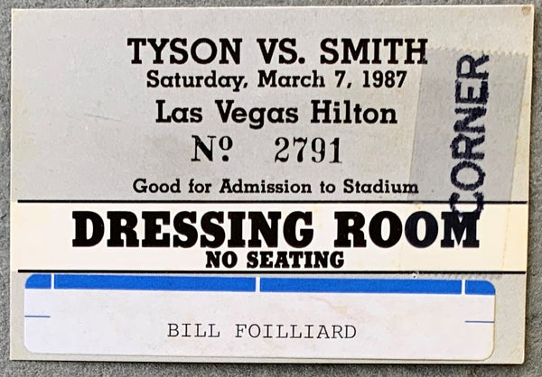 TYSON, MIKE-JAMES "BONECRUSHER" SMITH DRESSING ROOM CREDENTIAL (1987)