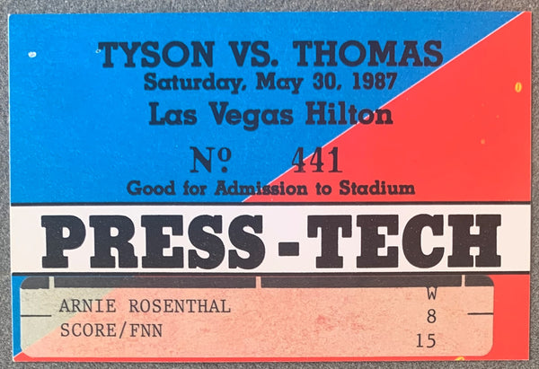 TYSON, MIKE-PINKLON THOMAS PRESS CREDENTIAL (1987)