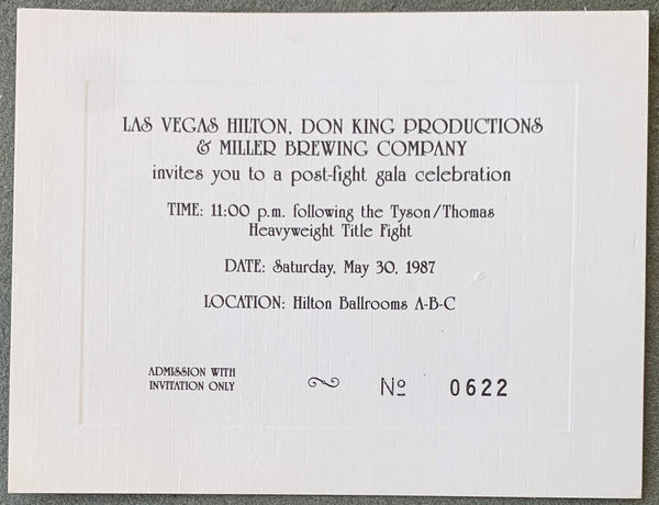 TYSON, MIKE-PINKLON THOMAS POST FIGHT INVITATION TICKET (1987)