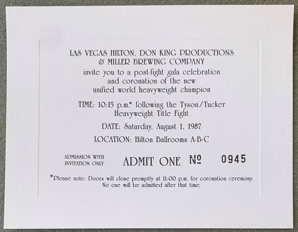 TYSON, MIKE-TONY TUCKER POST FIGHT INVITATION TICKET (1987)