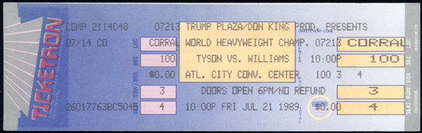 TYSON, MIKE-CARL "THE TRUTH" WILLIAMS FULL TICKET (1989)