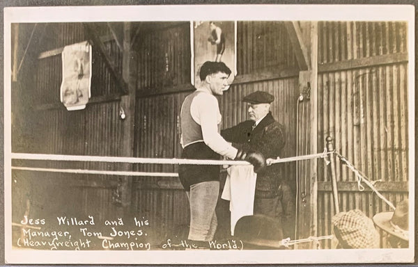 WILLARD, JESS & MANAGER TOM JONES REAL PHOTO POSTCARD (CIRCA 1915 AS WORLD HEAVYWEIGHT CHAMPION)