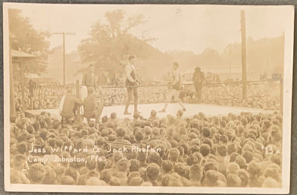 WILLARD, JESS ORIGINAL TRAINING CAMP REAL PHOTO POSTCARD (1915-TRAINING FOR JOHNSON)