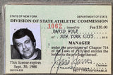 WOLF, DAVE SIGNED BOXING LICENSE (1986-MANAGER OF RAY "BOOM BOOM" MANCINI)