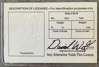 WOLF, DAVE SIGNED BOXING LICENSE (1986-MANAGER OF RAY "BOOM BOOM" MANCINI)