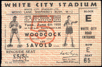 SAVOLD, LEE-BRUCE WOODCOCK STUBLESS TICKET (1950)