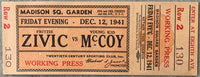 ZIVIC, FRITZIE-YOUNG KID MCCOY ON SITE FULL TICKET (1941)