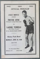 ZIVIC, FRITZIE-LADDIE TONIELLI OFFICIAL PROGRAM (1936)